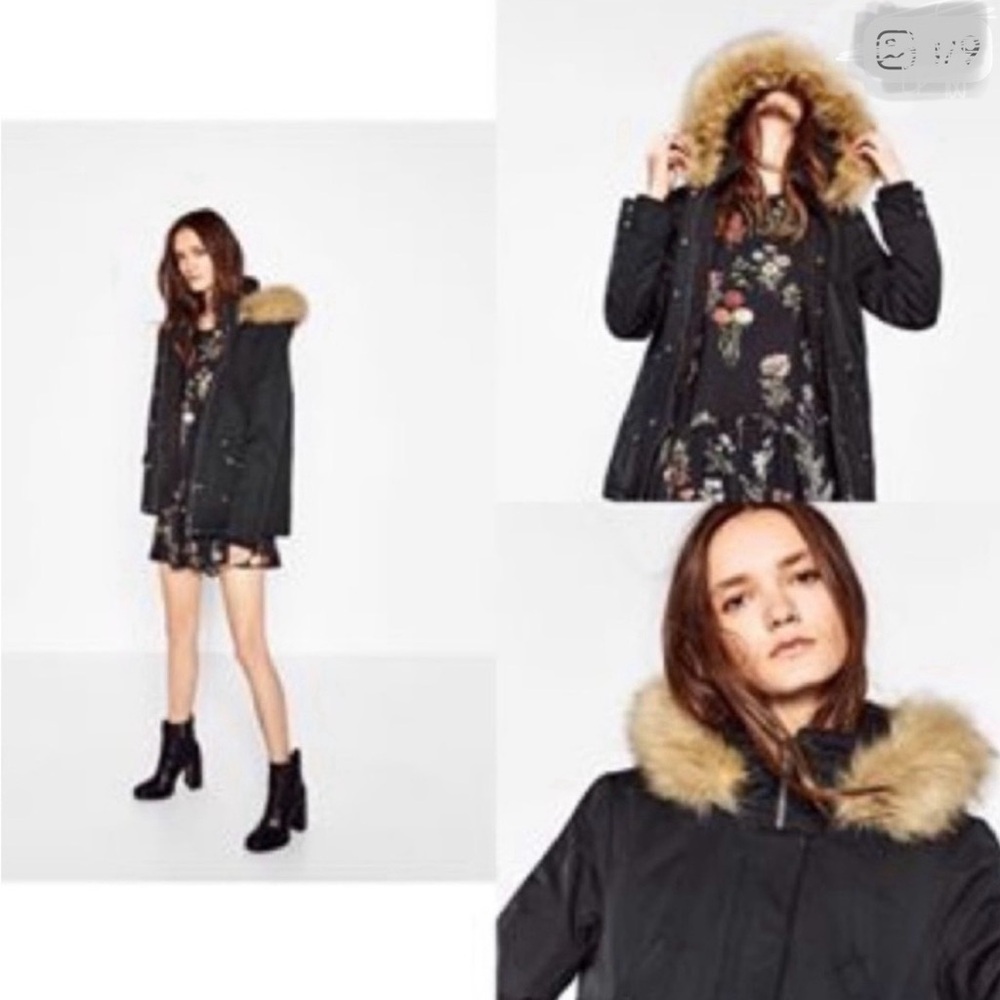Zara Black Jacket with Faux Fur Trim